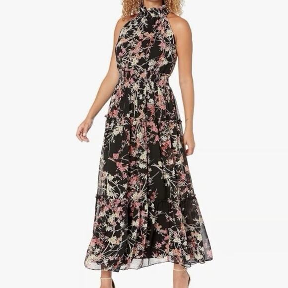 Taylor Women's Black Cut Away Floral Print Maxi Dress Size 12 - Picture 1 of 12
